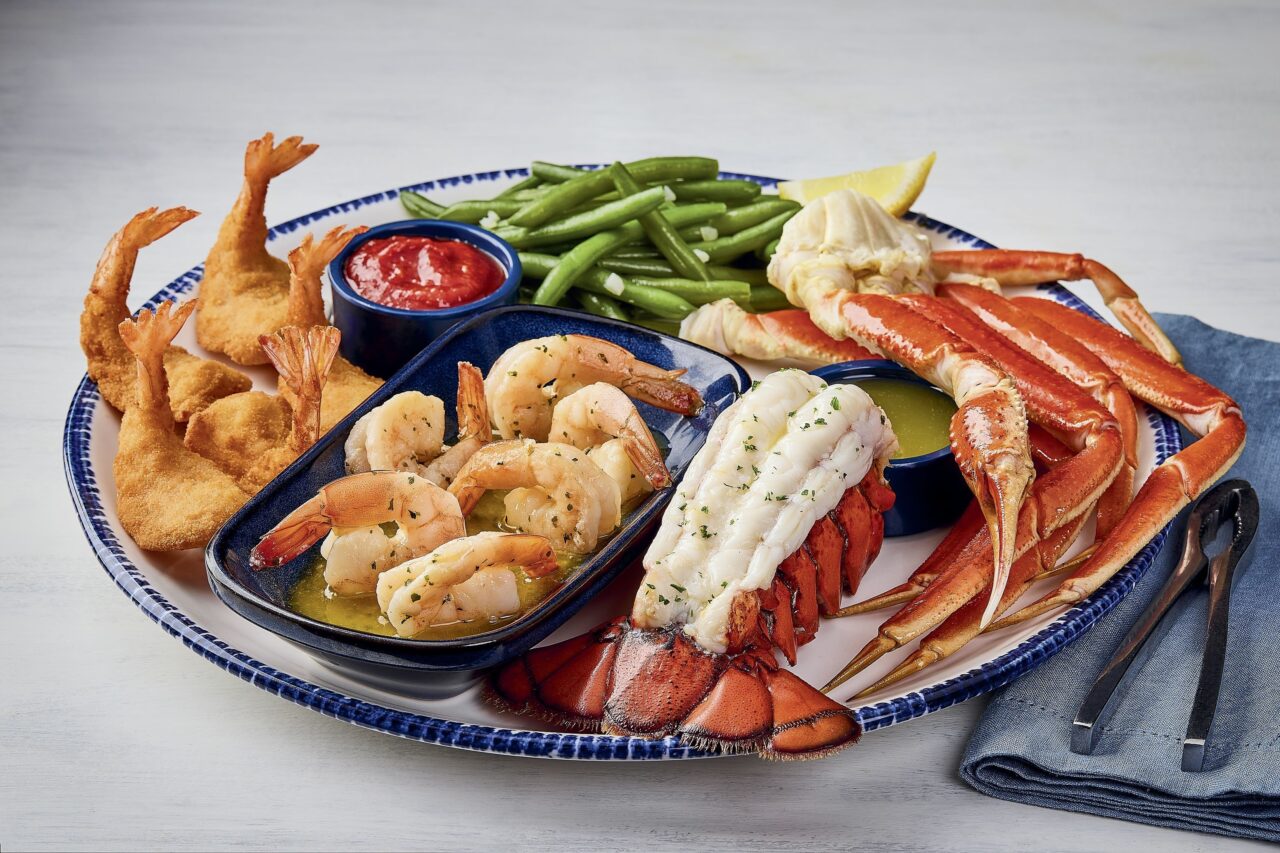 A plate of seafood and sides