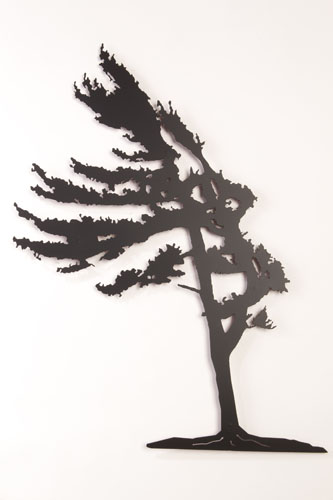 A metal wall decoration shaped as a tree