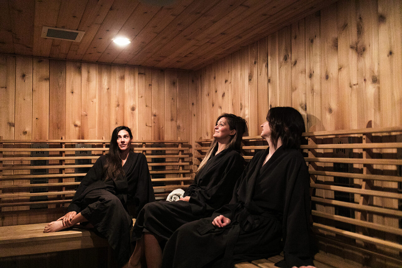 three women in sauna
