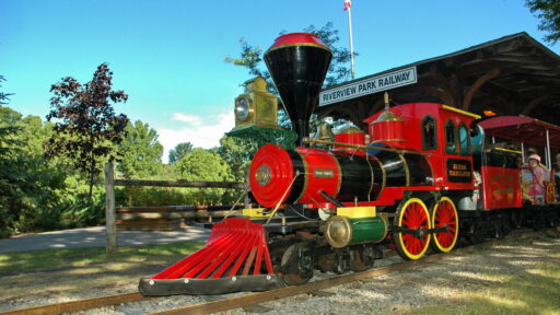 a image of a red and black train