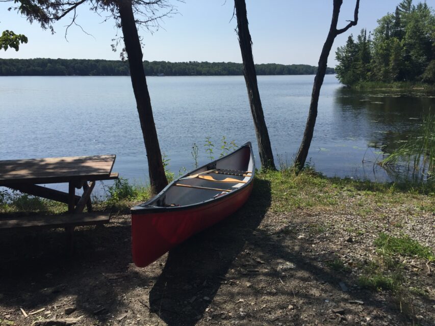 a canoe at a site on lake