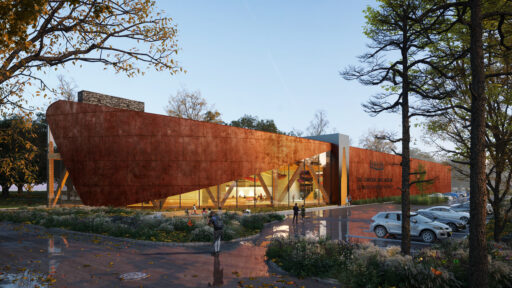A rendering image of the exterior of The Canadian Canoe Museum’