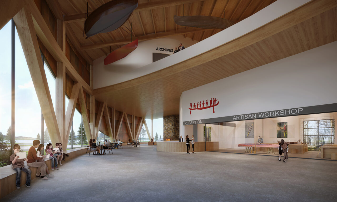 A rendering image of the south atrium at The Canadian Canoe Museum’