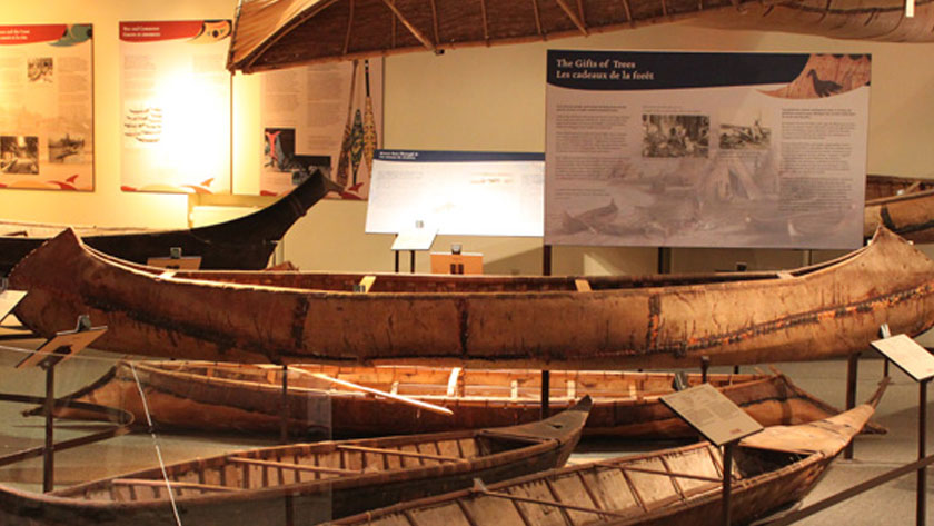 old canoes on display