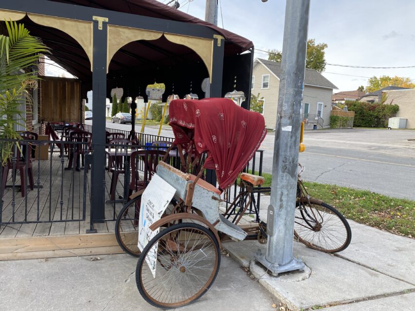  bike outside of restaurant
