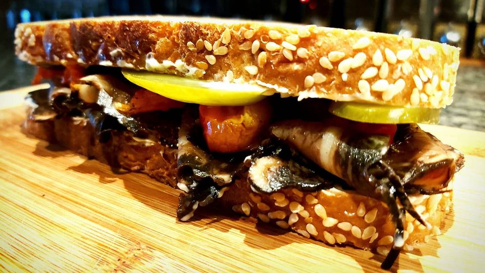 sandwich on cutting board