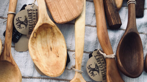 a bunch of wooden spoons