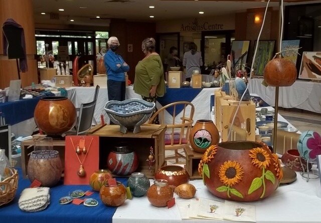 A table displaying arts and crafts