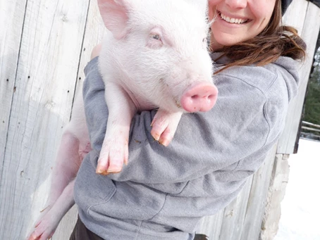 woman holding a small pig