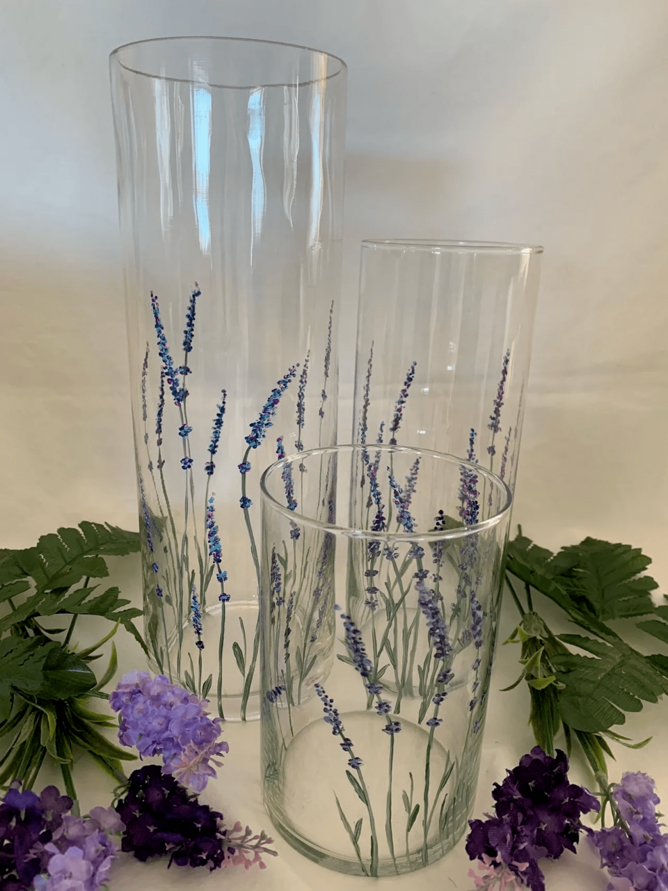 flower vases with lavender painted on