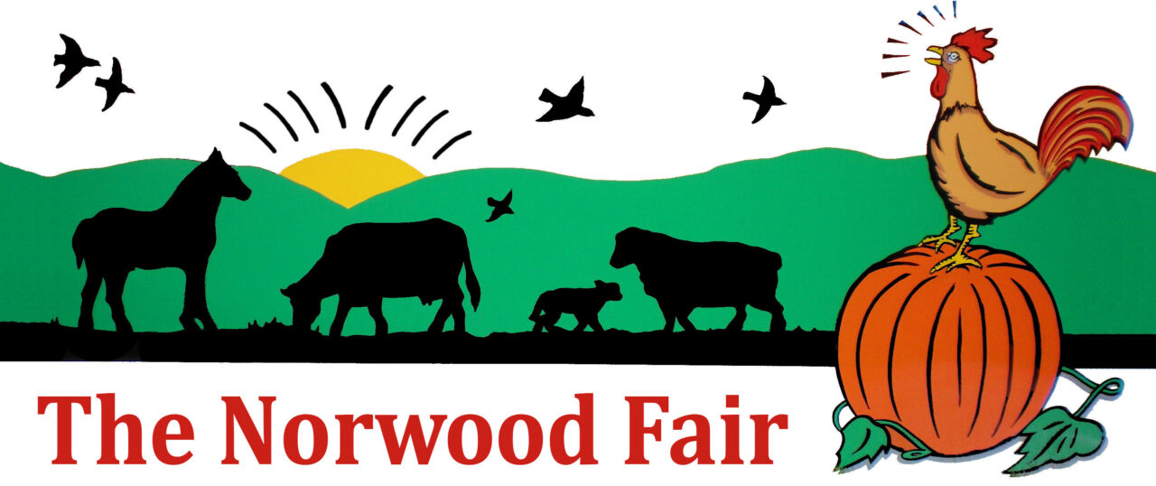 the norwood fair, comic of farm animals, fields, a sunset, and a pumpkin
