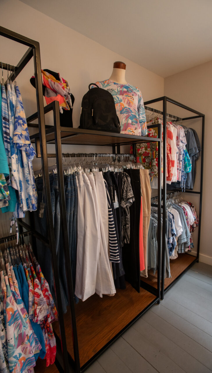 Clothing rack inside Dan Joyce Clothing store in Apsley