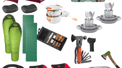 Camping equipment items for two people