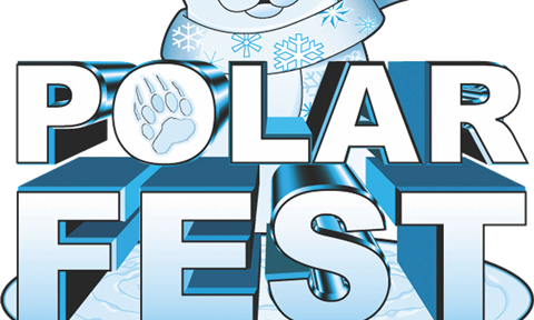 an image of a polar bear with a scarf on and the words polar fest below