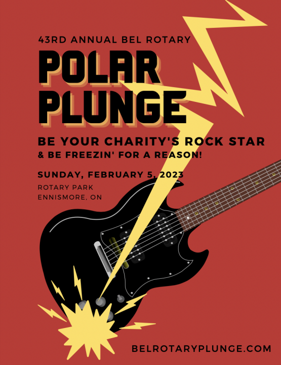 a poster for the 43rd annual polar plunge with a lightening bolt across an electric guitar