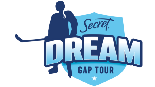 a coloured cut out of a hockey player with the words secret dream gap tour