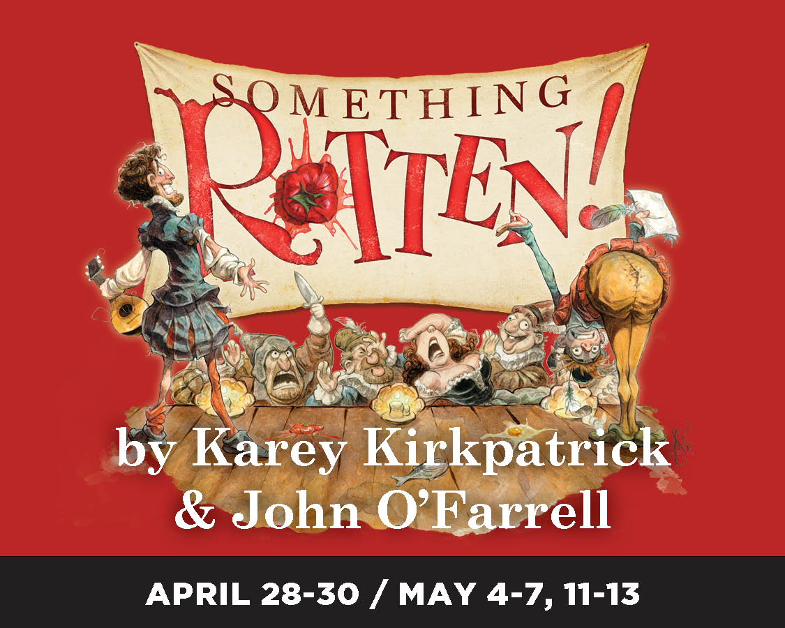 a cartoon image with people holding up a banner that says "something rotten" by Karey Kirkpatrick & John O'Farrell