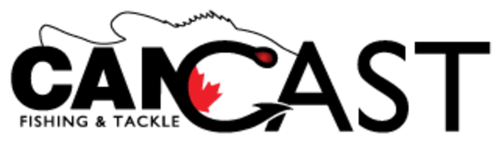 CANCAST logo that says fishing & tackle, with a fishing line above the word