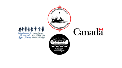 an image of logos. peterborough museum & archives, Hiawatha First Nation, Government of Canada, and Mississauga Nation