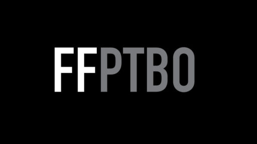 First Friday Peterborough's logo. Black background with the letters "FF PTBO"