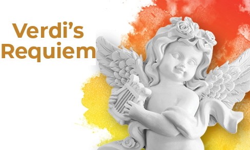 an statue of an angel with the words "Verdi's Requiem"