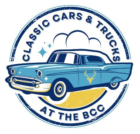 a cartoon image of a vintage car with the words classic carts & trucks at the BCC