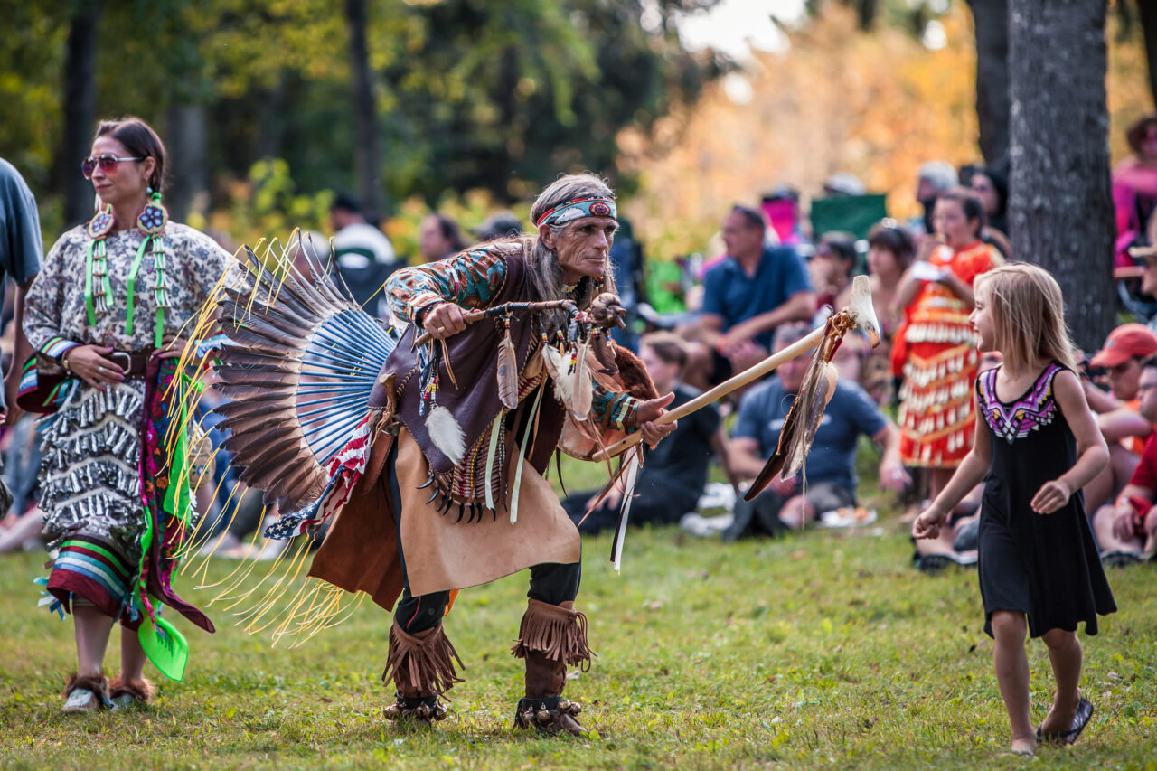 Dancer in full regalia performs at the Curve Lake Pow Wow