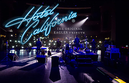 band with text 'hotel california original eagles tribute'