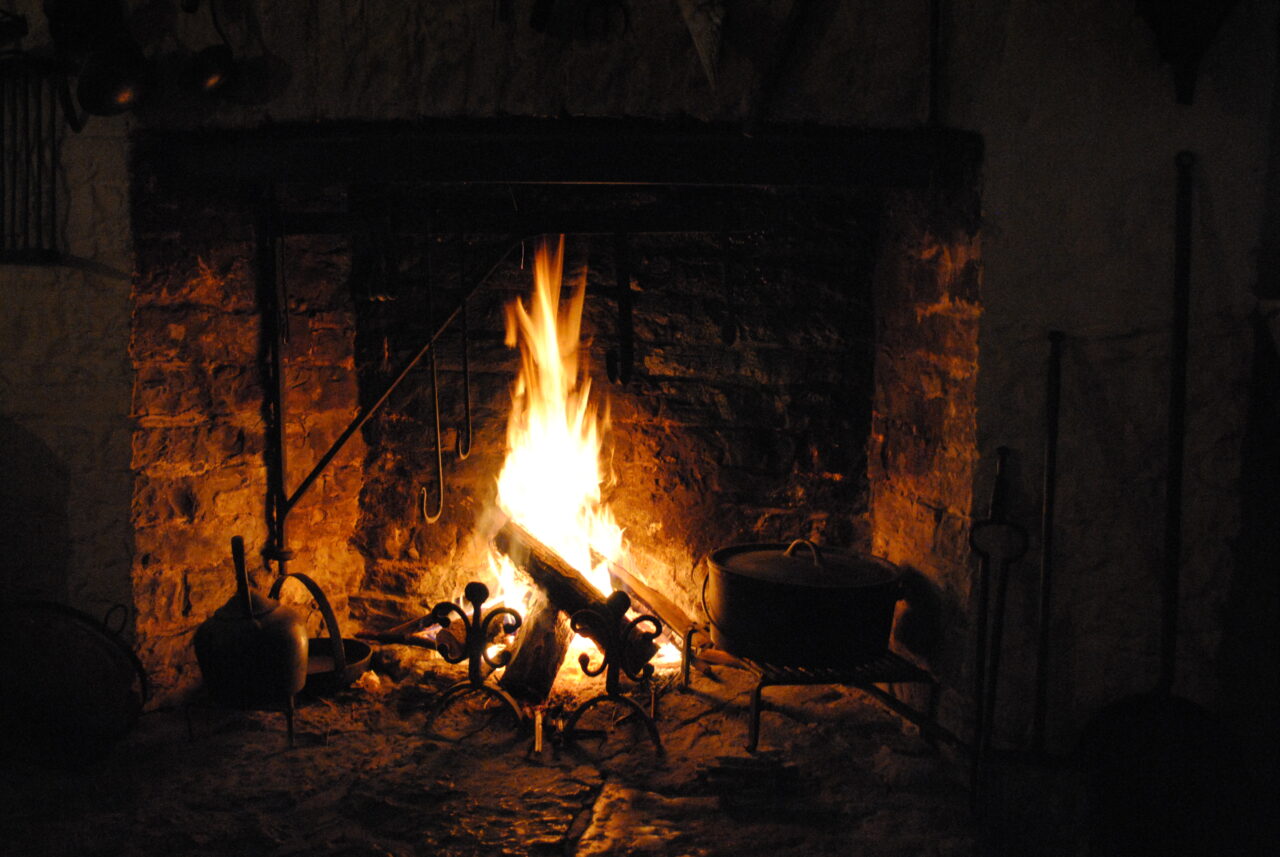 fireplace lit