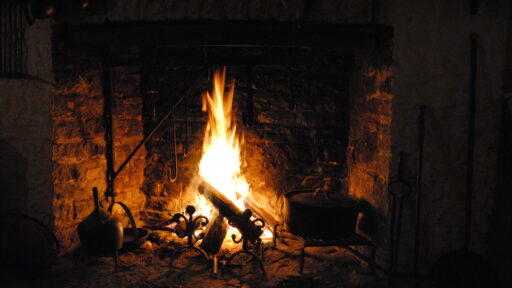 fireplace lit