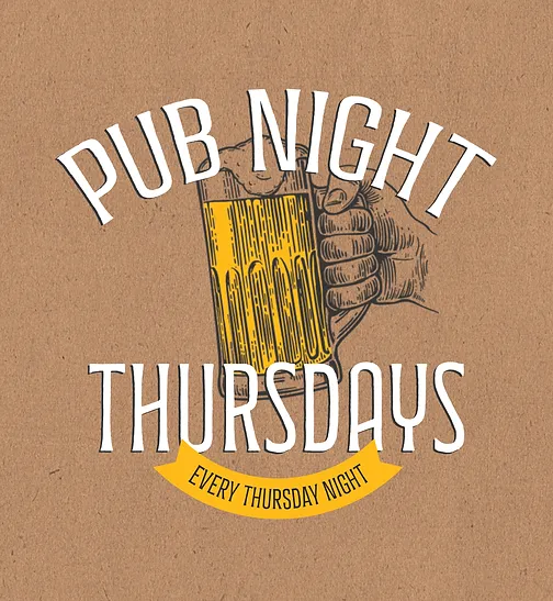 text' pub night thursdays every thursday night, with an image of a beer