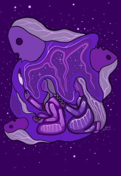 art themed of women and indigenous, all purple