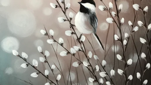 painting of a bird on branches