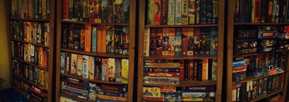 bookshelves full of board games