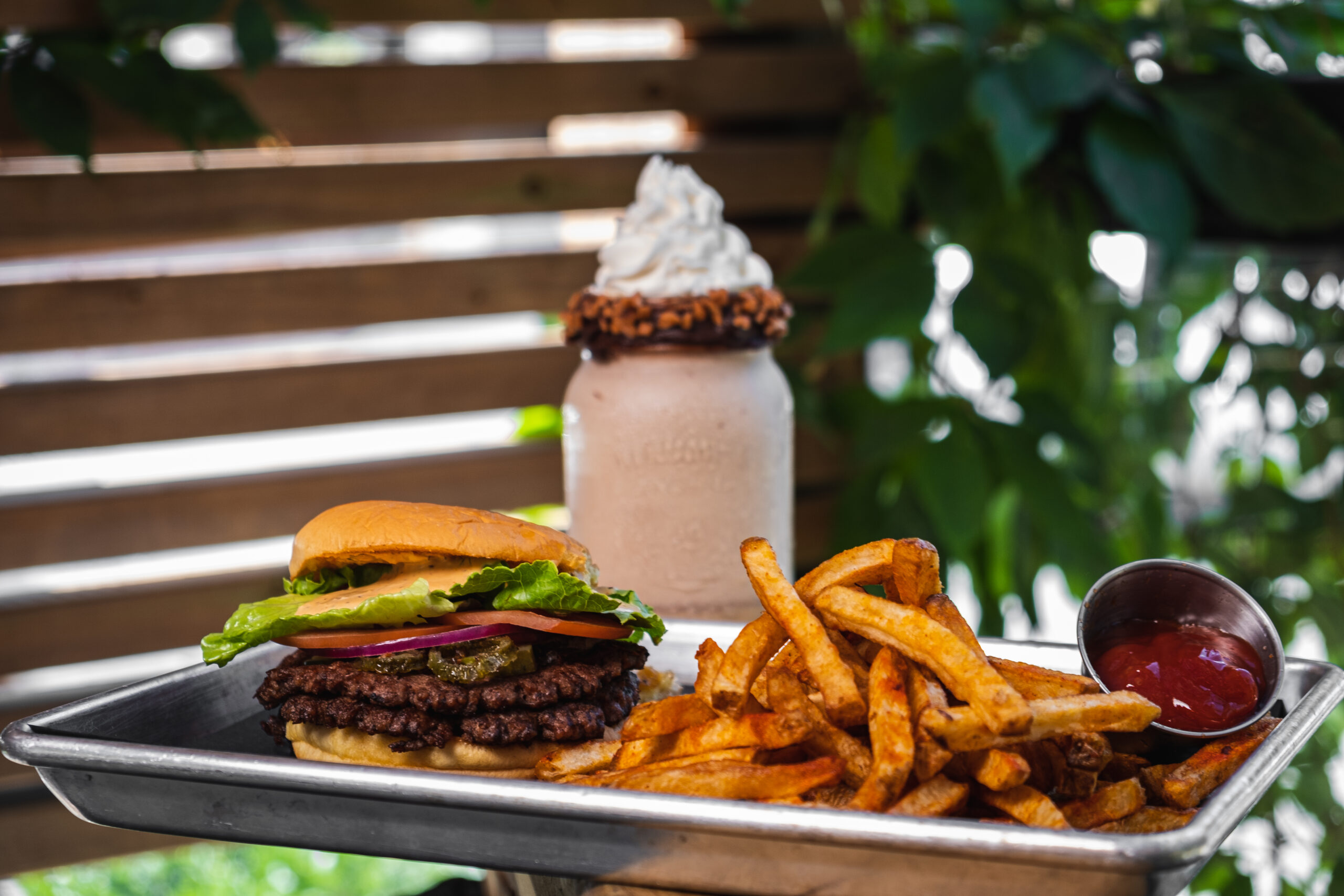 milkshake, burger, and fries