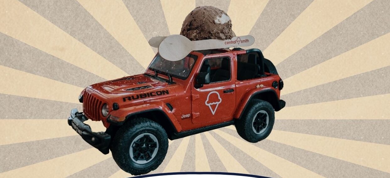 mini jeep with ice cream on top