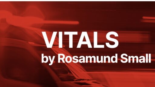 text 'vitals by rosamund small' with red background