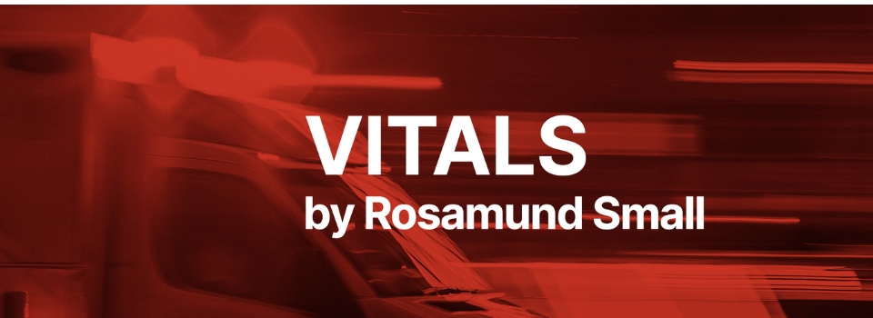 text 'vitals by rosamund small' with red background