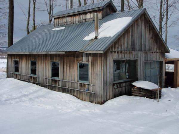 Maple sugar shack in the snow